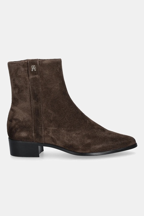 Tommy Hilfiger botki zamszowe TH SUEDE POINTY ZIP BOOTIE damskie kolor brązowy na słupku FW0FW08981 - zdjęcie produktu nr 1