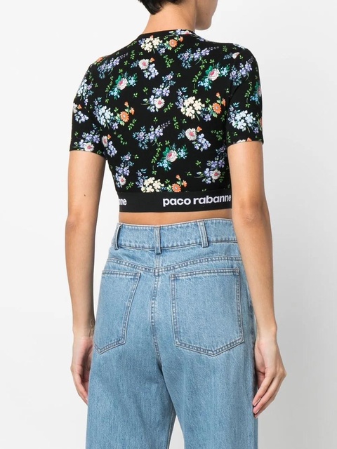 Rabanne floral-print crop-top - Black - zdjęcie produktu nr 2