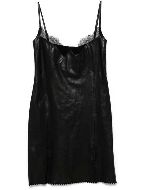 Blumarine lace-trim leather mini dress - Black - zdjęcie produktu nr 1