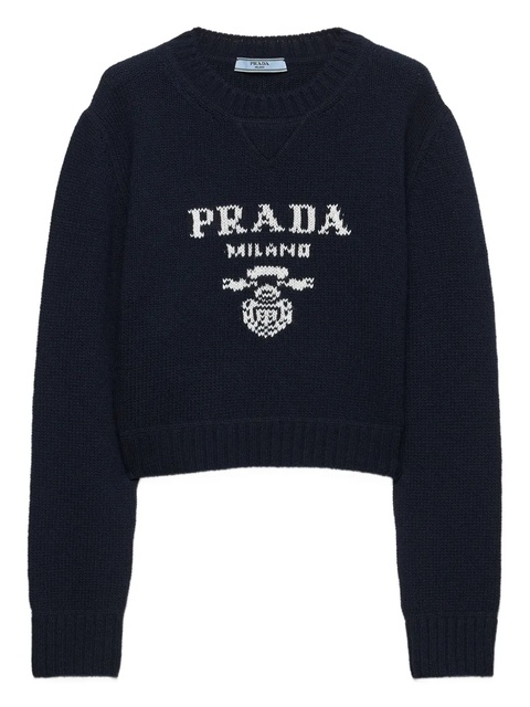 Prada intarsia-logo ribbed-knit sweater - Blue - zdjęcie produktu nr 1