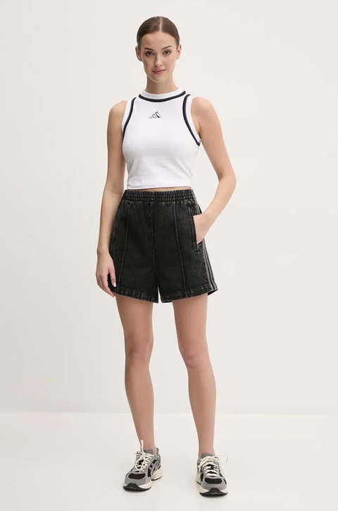 adidas Originals szorty jeansowe Firebird damskie kolor czarny z aplikacją high waist JD3107 - zdjęcie produktu nr 2