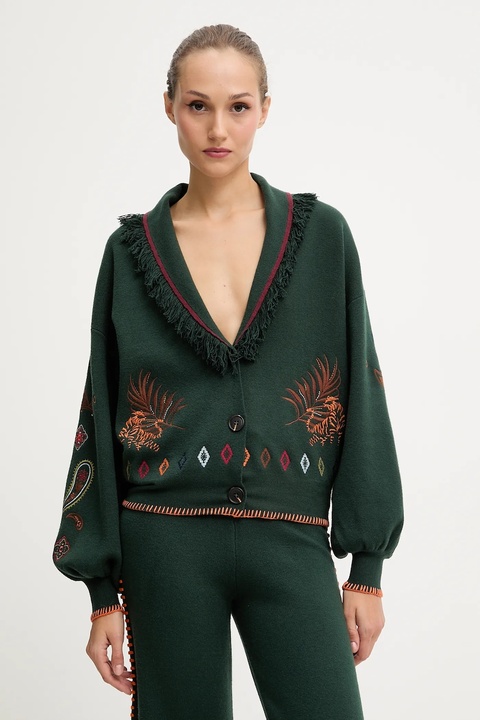 Never Fully Dressed kardigan damski kolor zielony NFDKN724 - zdjęcie produktu nr 1