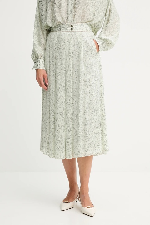 Forte Forte spódnica z domieszką jedwabiu kolor zielony midi rozkloszowana 14125.my.skirt - zdjęcie produktu nr 1