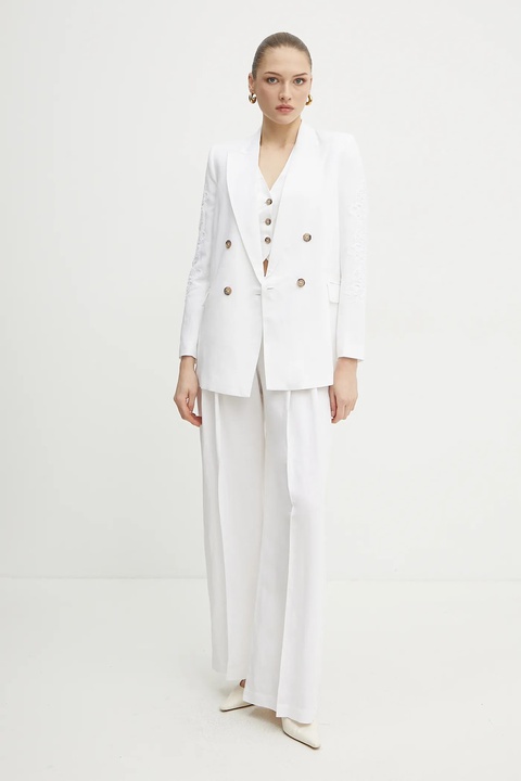 Ermanno Scervino spodnie damskie kolor biały szerokie high waist 56TP029ES1 - zdjęcie produktu nr 2