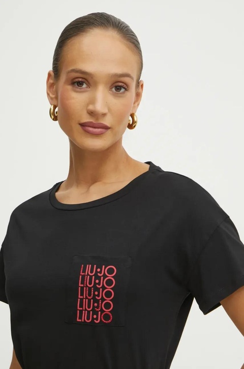 Liu Jo t-shirt bawełniany damski kolor czarny VA5152.JS923 - zdjęcie produktu nr 1