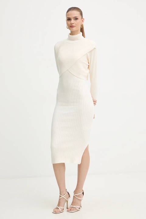 Morgan sukienka i sweter kolor beżowy midi dopasowana RMORIA - zdjęcie produktu nr 1