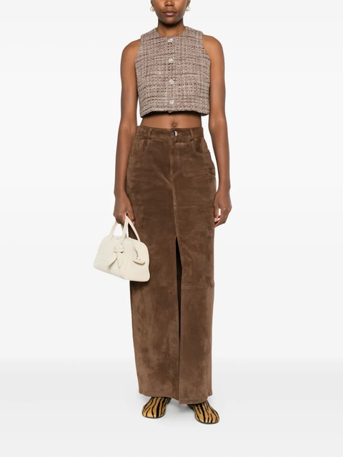 SANDRO tweed button-embellished sleeveless top - Brown - zdjęcie produktu nr 1
