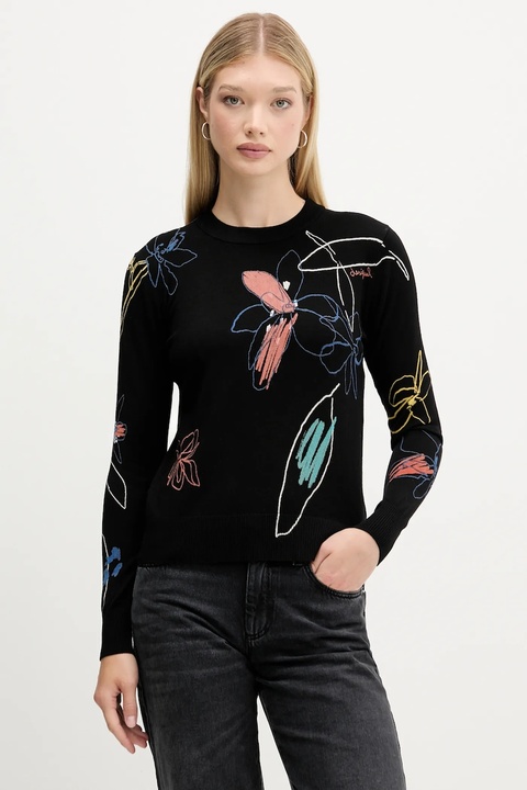 Desigual sweter ARTY damski kolor czarny lekki 25WWJF33 - zdjęcie produktu nr 1