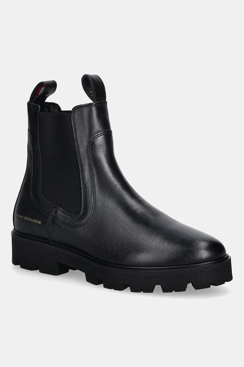 Tommy Hilfiger sztyblety skórzane TH LTHR LOW CHELSEA damskie kolor czarny na płaskim obcasie FW0FW08775 - zdjęcie produktu nr 1