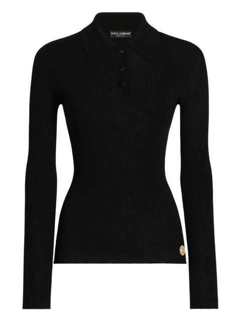 Dolce & Gabbana ribbed long-sleeve polo top - Black - zdjęcie produktu nr 1