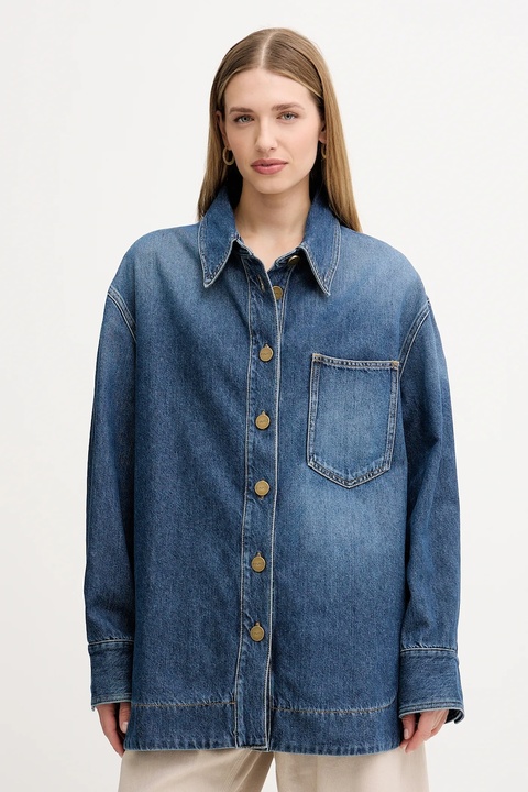 Pinko koszula jeansowa damska kolor niebieski relaxed z kołnierzykiem klasycznym 105669 A2TX - zdjęcie produktu nr 1