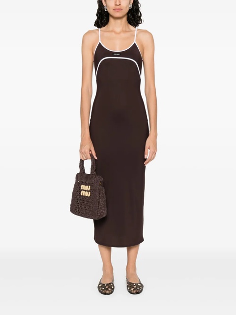 Miu Miu contrast-trim midi dress - Brown - zdjęcie produktu nr 1