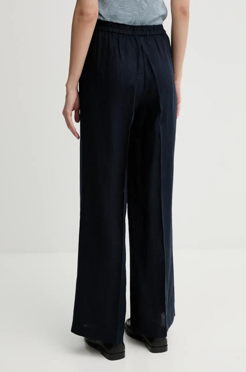 Sisley spodnie lniane kolor granatowy szerokie high waist - zdjęcie produktu nr 2