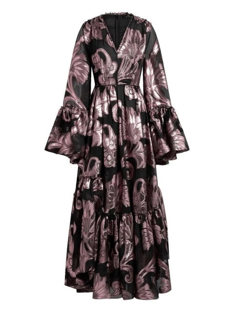 ETRO Coupé metallic-effect floral-print tiered dress - Black - zdjęcie produktu nr 1