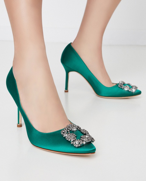 MANOLO BLAHNIK - Zielone szpilki Hangisi 9 cm - zdjęcie produktu nr 1