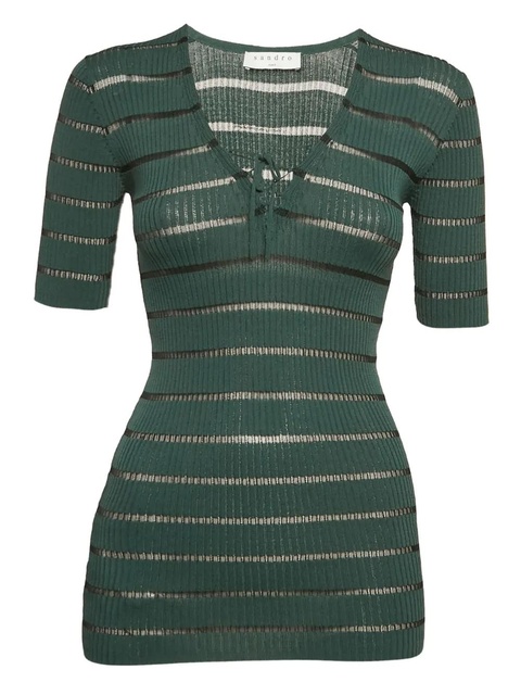 SANDRO pre-owned striped short-sleeve top - Green - zdjęcie produktu nr 1