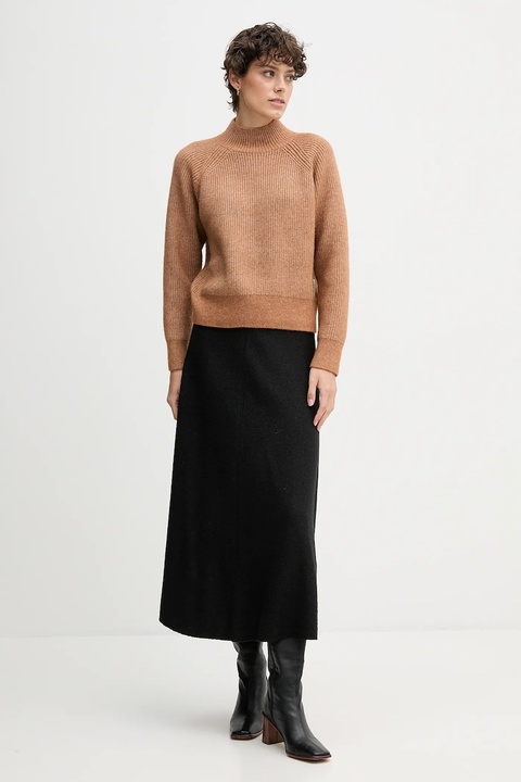 Calvin Klein Jeans sweter z domieszką wełny damski kolor brązowy z półgolfem LV044D372G - zdjęcie produktu nr 2