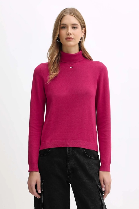 Tommy Jeans sweter bawełniany damski kolor różowy lekki z golfem DW0DW21672 - zdjęcie produktu nr 1
