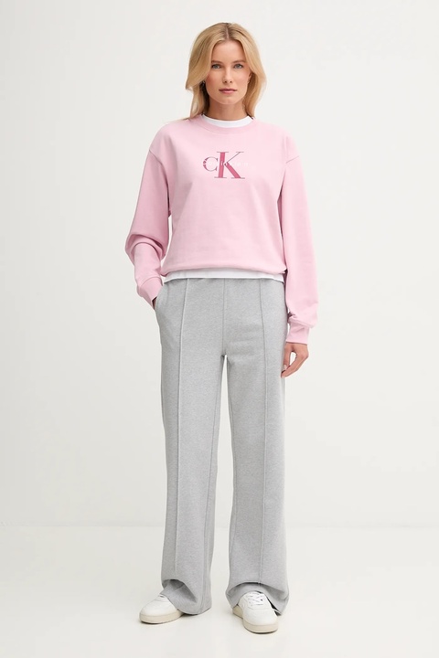 Calvin Klein Jeans bluza damska kolor różowy z nadrukiem LV047B234G - zdjęcie produktu nr 2