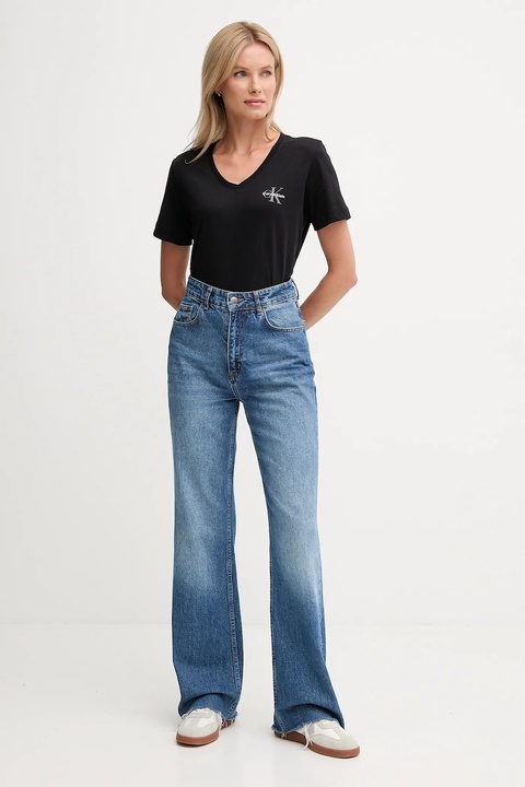 Calvin Klein Jeans t-shirt bawełniany 2-pack damski kolor czarny LV047C906G - zdjęcie produktu nr 1