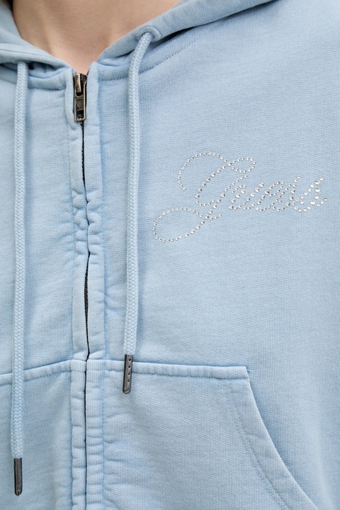 Guess Originals bluza bawełniana damska kolor niebieski z kapturem gładka W5RQ13 K68I1 - zdjęcie produktu nr 2