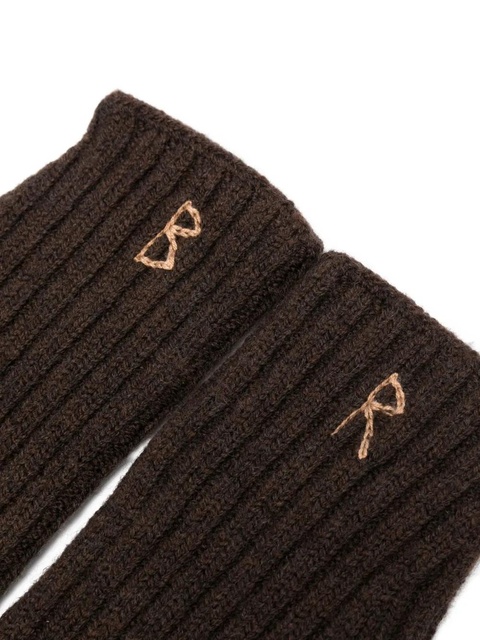 Ruslan Baginskiy ribbed embroidered gloves - Brown - zdjęcie produktu nr 2