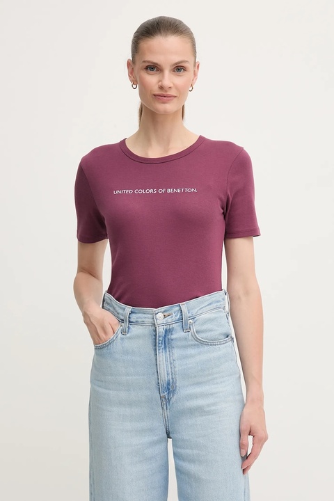 United Colors of Benetton t-shirt bawełniany damski kolor fioletowy 3GA2E16A2 - zdjęcie produktu nr 1