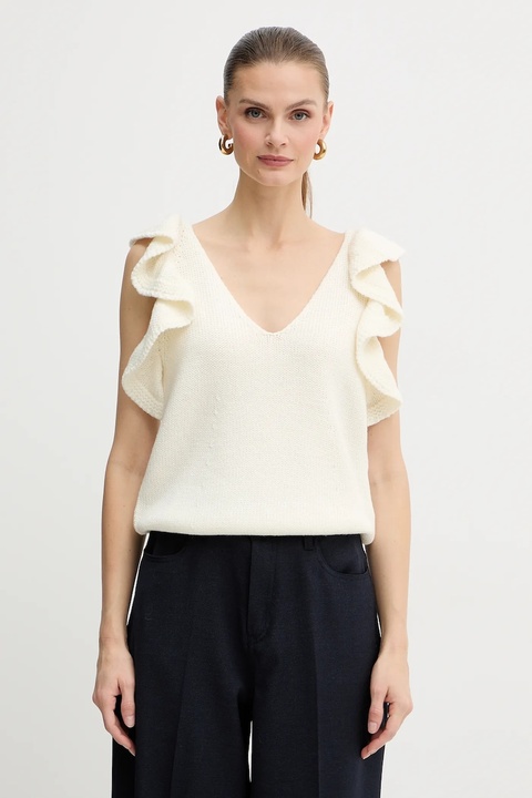 Luisa Spagnoli top wełniany damski kolor beżowy gładki 100232 - zdjęcie produktu nr 1