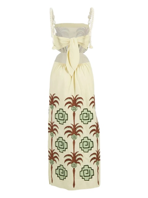 Johanna Ortiz Tributaries palm-tree embroidered cut-out maxi dress - Neutrals - zdjęcie produktu nr 2