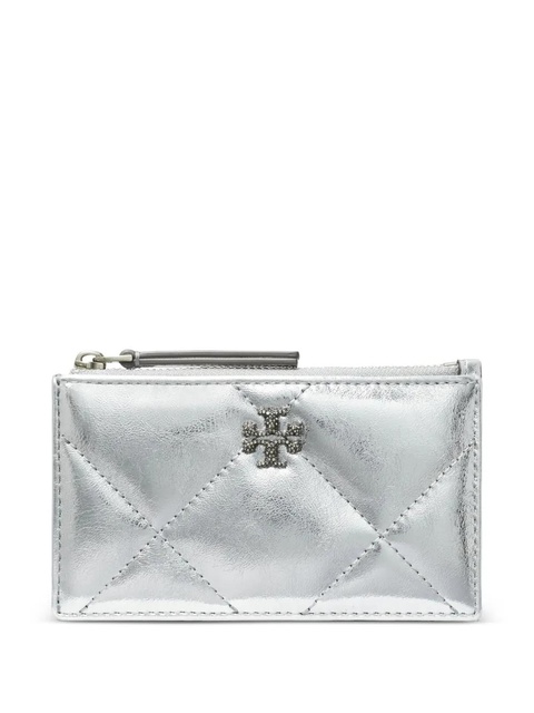 Tory Burch Kira diamond-quilted zip-up card case - Silver - zdjęcie produktu nr 1