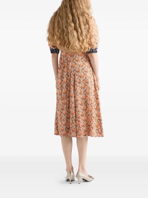 Prada floral-print knit-trimmed midi dress - Orange - zdjęcie produktu nr 2