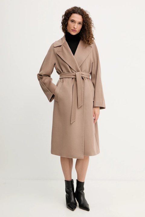 Weekend Max Mara płaszcz wełniany RESINA damski kolor brązowy przejściowy oversize 2525016031600 - zdjęcie produktu nr 1
