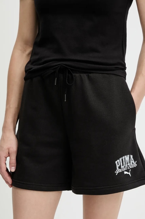 Puma szorty damskie kolor czarny z nadrukiem high waist 685038 - zdjęcie produktu nr 1