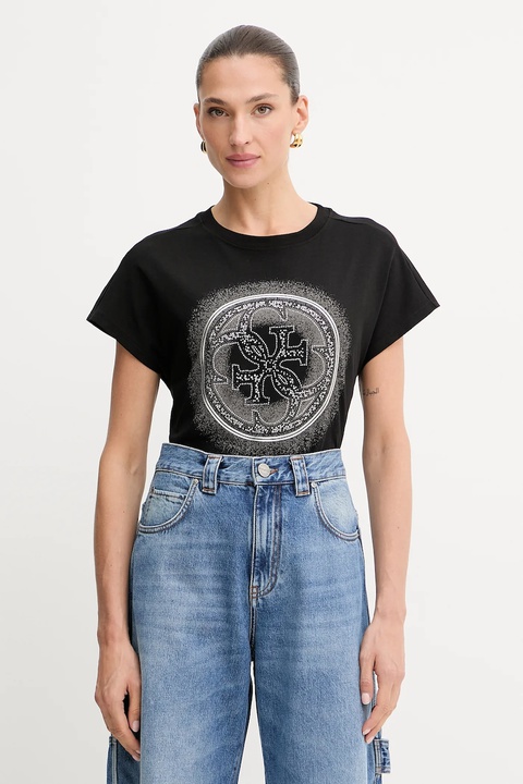 Guess t-shirt bawełniany 4G damski kolor czarny W5YI14 I3Z14 - zdjęcie produktu nr 1