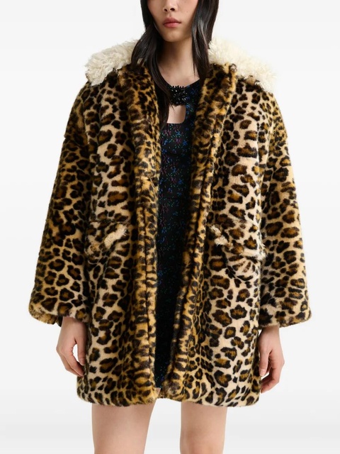 Essentiel Antwerp leopard-print contrast-collar coat - Brown - zdjęcie produktu nr 2
