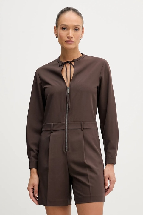Sisley kombinezon kolor brązowy z dekoltem wiązanym 4RRVLT00R - zdjęcie produktu nr 1