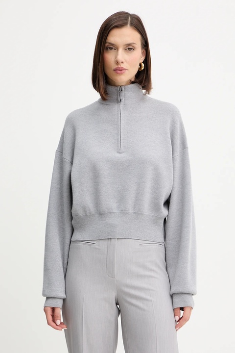 Victoria Beckham sweter z dodatkiem wełny damski kolor szary z półgolfem 1425KJU006610B - zdjęcie produktu nr 1