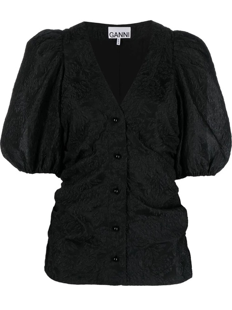 GANNI puff-sleeve jacquard blouse - Black - zdjęcie produktu nr 1