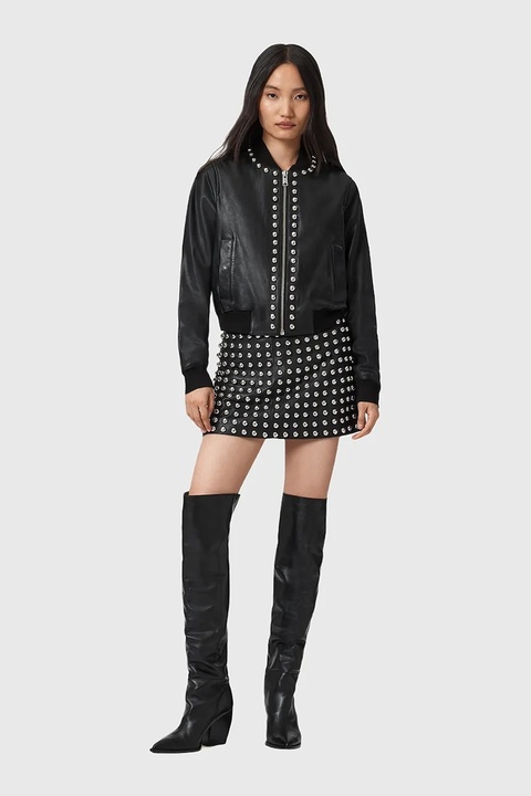 AllSaints kurtka skórzana ORTEN kolor czarny przejściowa W032LD - zdjęcie produktu nr 2