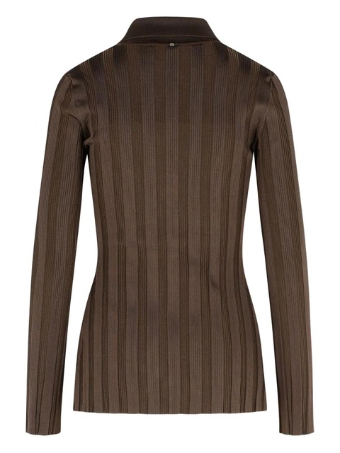 Sportmax ribbed two-button polo top - Brown - zdjęcie produktu nr 1