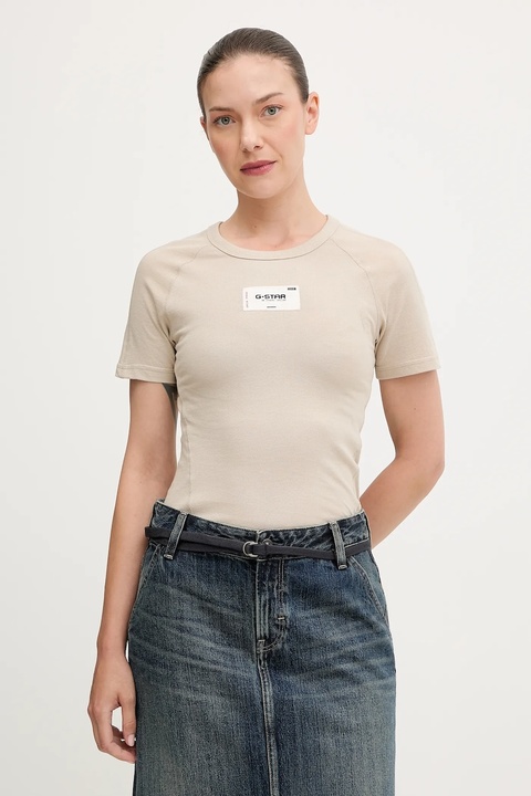 G-Star t-shirt bawełniany damski kolor beżowy D27741.D961 - zdjęcie produktu nr 1