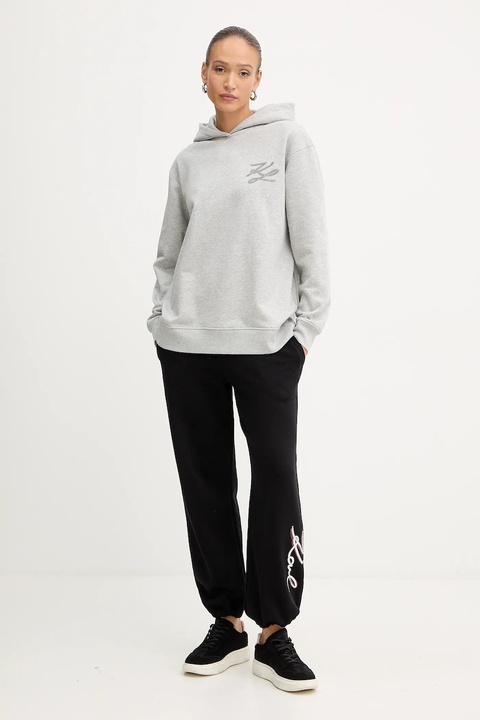 Karl Lagerfeld spodnie dresowe bawełniane damskie kolor szary z aplikacją A4W10141 - zdjęcie produktu nr 2