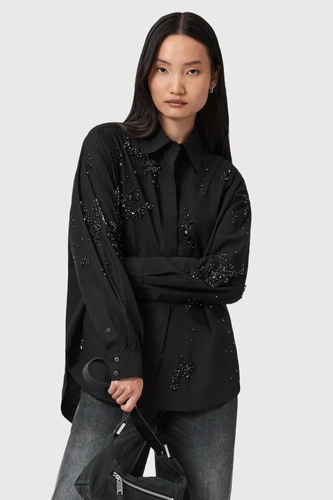 AllSaints koszula bawełniana GEMI damska kolor czarny regular z kołnierzykiem klasycznym W028PD - zdjęcie produktu nr 1