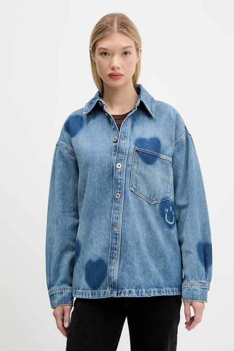 Hugo Blue koszula jeansowa damska kolor niebieski relaxed z kołnierzykiem klasycznym 50544492 - zdjęcie produktu nr 1