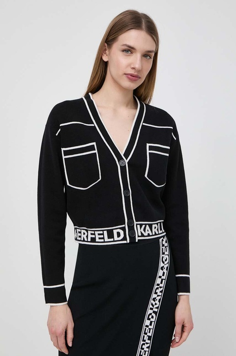 Karl Lagerfeld kardigan z domieszką wełny kolor czarny lekki - zdjęcie produktu nr 1