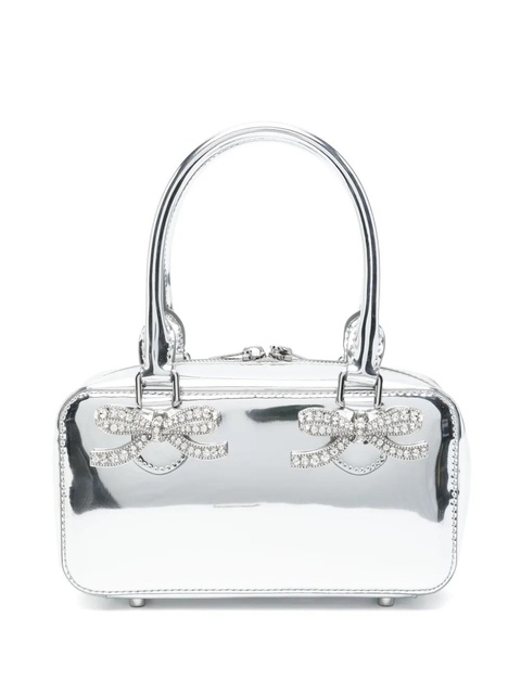 Self-Portrait mini leather tote bag - Silver - zdjęcie produktu nr 1