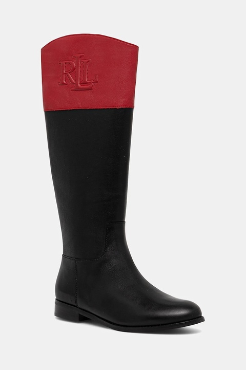 Lauren Ralph Lauren kozaki skórzane Justine II damskie kolor czarny na płaskim obcasie 802980557001 - zdjęcie produktu nr 1