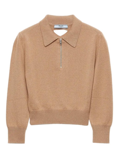 Prada triangle-logo half-zip sweater - Brown - zdjęcie produktu nr 1