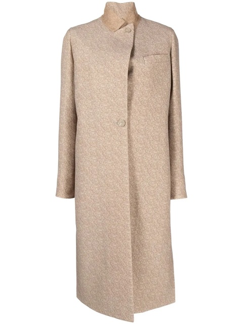 FENDI stand-collar wool-silk coat - Brown - zdjęcie produktu nr 1