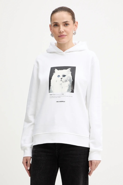 Karl Lagerfeld bluza damska kolor biały z kapturem z nadrukiem B1W20012 - zdjęcie produktu nr 1